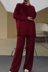 Women's Casual Solid Color Turtleneck Sweater and Pants Set