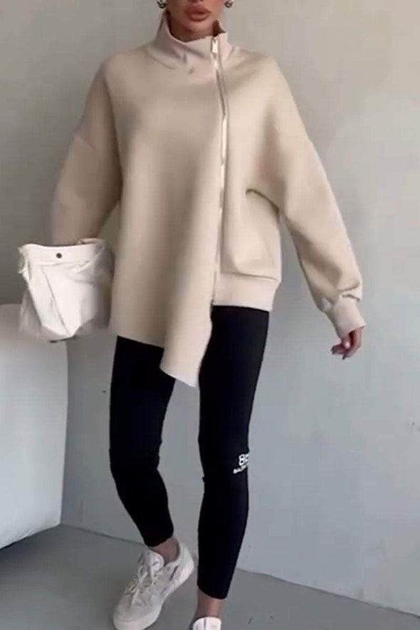 Women's Solid Color Casual Zip Up Long Sleeve Sweatshirt