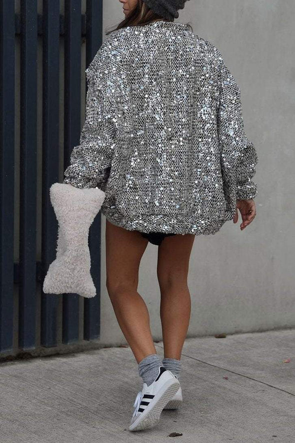 Women's Casual Solid Color Sequined Jacket