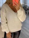 Women's V-neck Long-sleeved Knitted Blouse