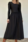 Women's solid color long sleeve knitted patchwork pleated dress