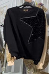 Women's Round Neck Long Sleeve Sequined Sweatshirt Two Piece Set