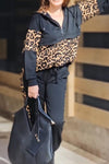 Women's casual leopard print patchwork hooded sweatshirt set