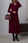 Ladies Casual Elegant V-neck Pleated Dress