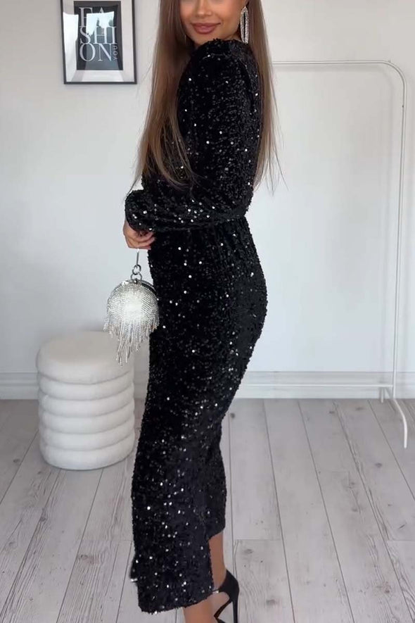 Women's Stylish Elegant Sequin Slit Dress