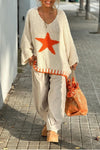 Women's Casual V-neck Star Pattern Sweater