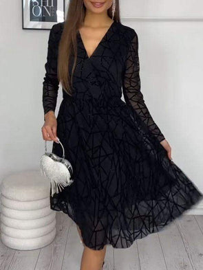 Women's V-neck Tulle Patchwork Dress