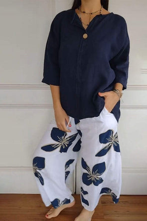 Women's Two-piece Mid-sleeve Shirt Set