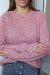 Women's round neck loose fashion sequined woolen top