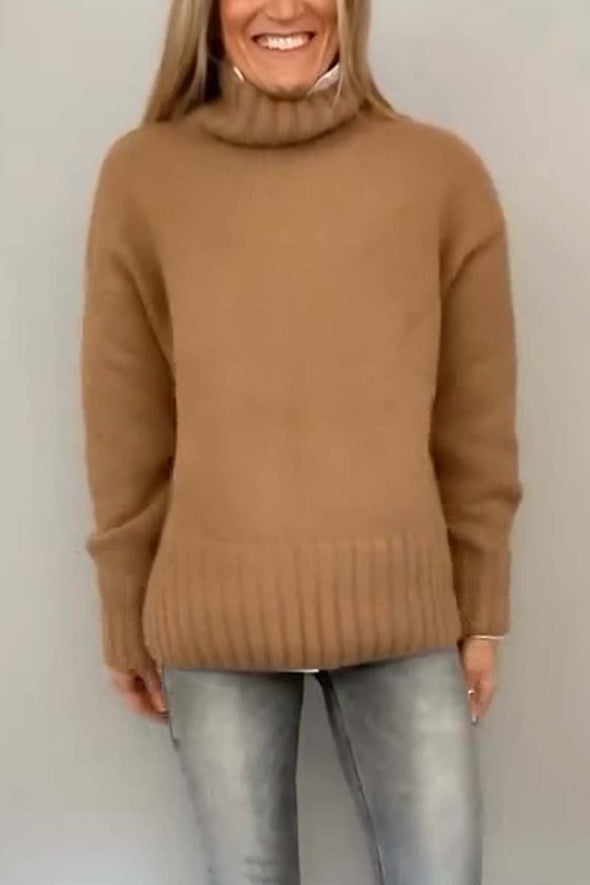 Women's casual solid color turtleneck knitted sweater