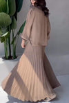 Women's Round Neck Long-sleeved Top + Pleated Skirt Two-piece Set