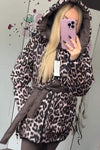 Women's Fashion Leopard Print Hooded Down Reversible Overcoats