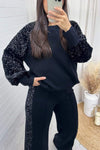 Women's Round Neck Shiny Sweatshirt Two Piece Set