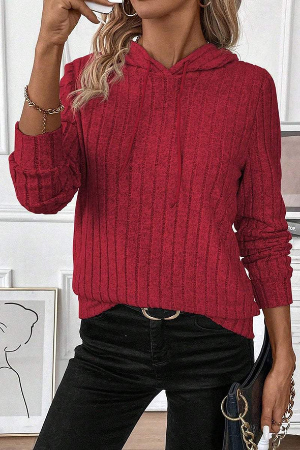 Women's Casual Solid Color Knitted Hooded Top