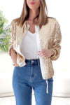 Women's Round Neck Zipper Sequined Jacket