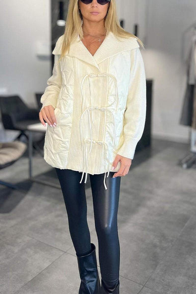 Women's Casual Lapel Knitted Patchwork Cotton Jacket