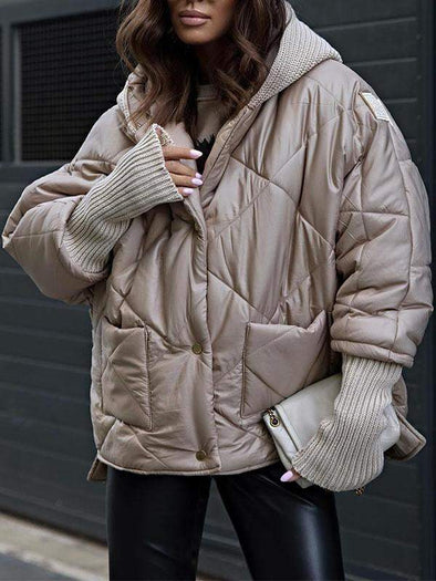 Women's Hooded Long-sleeved Patchwork Coat