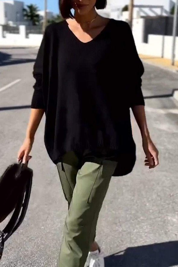 Women's Casual V-neck Solid Color Sweater