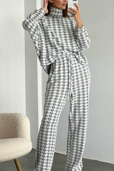 Women's Casual High-neck Long-sleeved Two-piece Suit