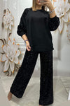 Women's Round Neck Sequined Sweatshirt and Trousers Two-piece Set