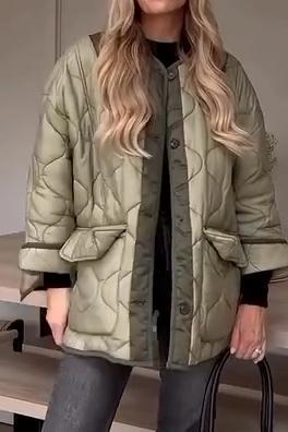 Women's casual warm gourd-patterned hem slit padded jacket