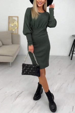 Women's Fashion Round-necked Long-sleeved Dress