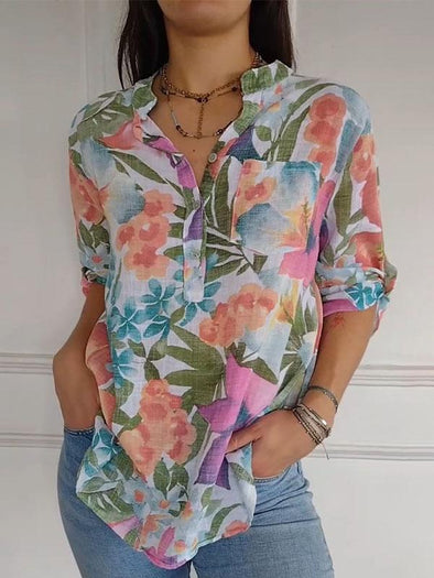 Women's V-neck Mid-sleeve Printed Shirt