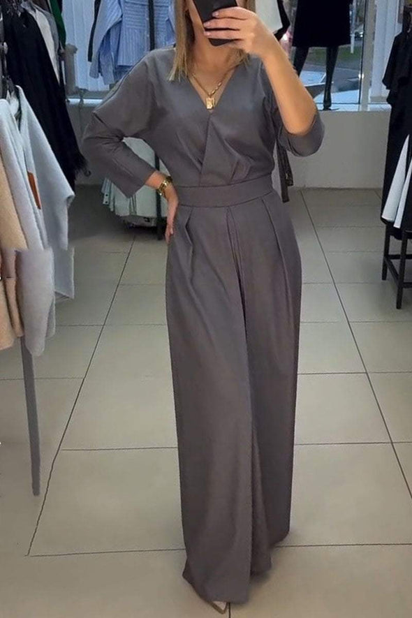 Women's V-neck Solid Color Jumpsuit