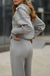 Women's solid color knitted pullover trousers set