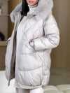 Women's Solid Color Fur Collar Hooded Cotton Coat