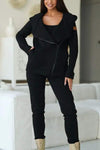 Women's Casual Solid Color Zip Cardigan Two Piece Set