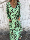 Women's V-neck Long-sleeved Leopard Print Dress