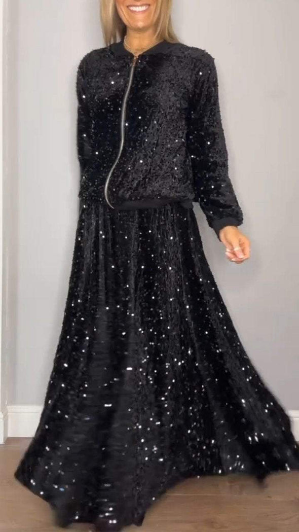 Women's Sequined Casual Coat + Sequined Skirt