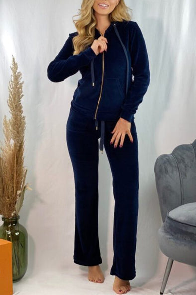 Women's Casual Hooded Velvet Two-piece Suit