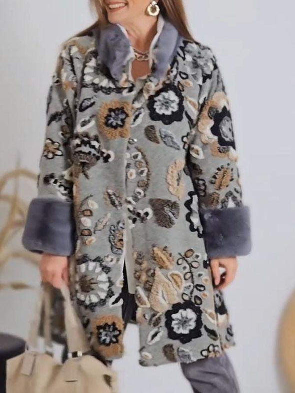 Women's Fur Collar Printed Patchwork Coat