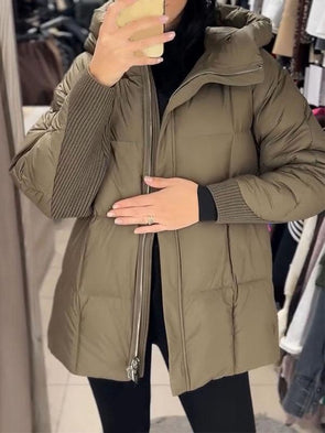 Women's Solid Color Patchwork Hooded Coat