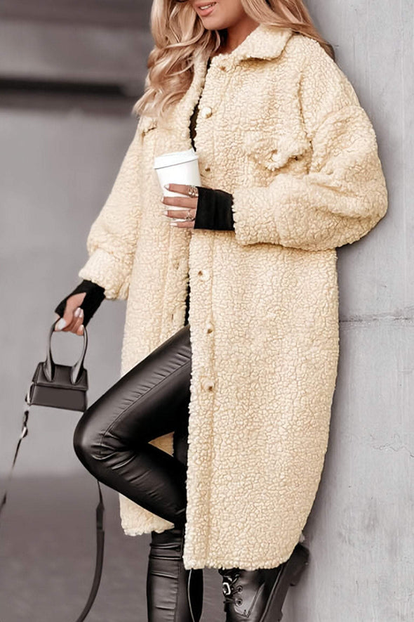 Women's Lapel Long-sleeved Lamb Wool Casual Long Coat