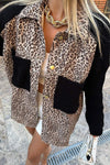 Women's Casual Leopard Print Knitted Patchwork Jacket