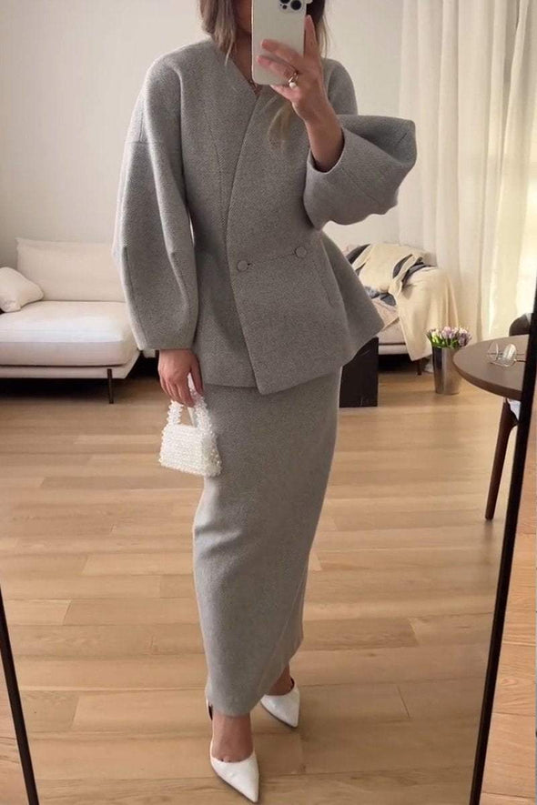 Women's Long-sleeved Top and Hip Skirt Suit