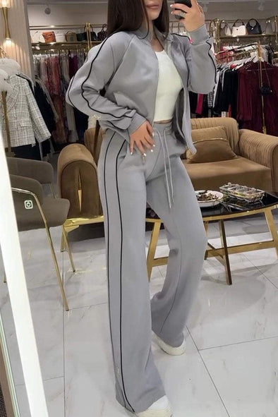 Women's Long Sleeve Line Jackets Two Piece Set