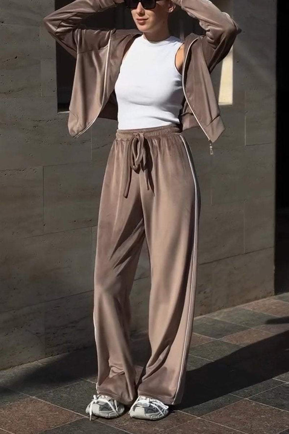 Women's Casual Hooded Suede Two-piece Suit