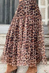 Women's Round Neck Mid-sleeve Long Top + Leopard Print Skirt Set