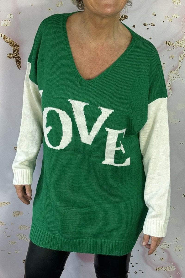 Women's Casual Love Colorblock Long Sleeve Sweater