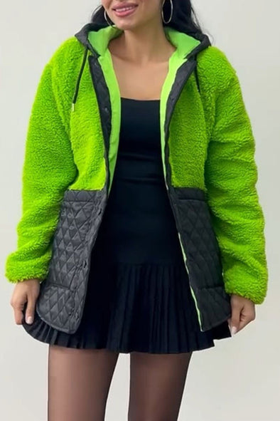 Women's Hooded Patchwork Plush Coat