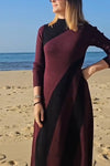 Women's Stand Collar Long Sleeve Contrast Color Slim Dress