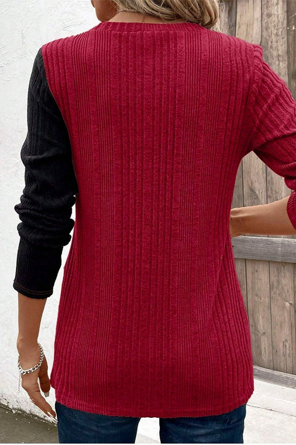 Women's Patchwork Contrasting Pitted Knit Top