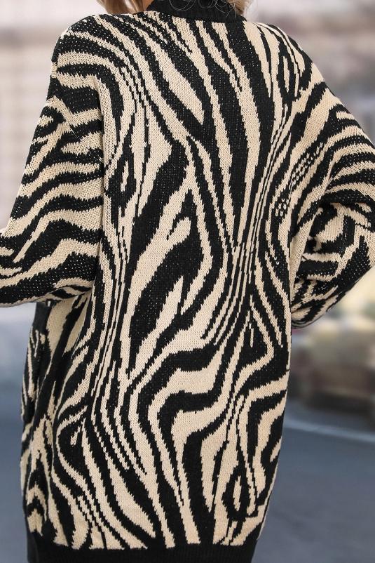 Women's Casual Zebra Print Contrast Knitted Cardigan