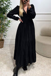 Women's Casual Solid V-Neck Long Sleeve Dress