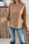 Women's Casual Solid Color Pit Strip Lantern Sleeve Top