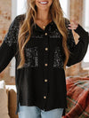 Ladies Lapel Sequined Casual Shirt